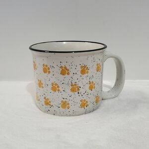𝅺SPECKLED Animal Paw Prints White Navy Blue Yellow Coffee Cup Mug 12 Oz